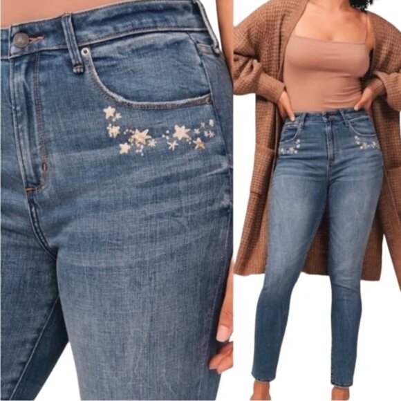 ABERCROMBIE & FITCH The Super Skinny Ankle High Rise Curve Love Embroidered Jean - Picture 1 of 12